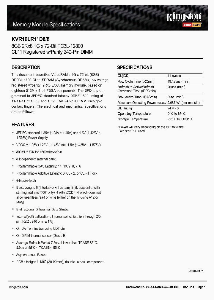 KVR16LR11D8-8_8843781.PDF Datasheet