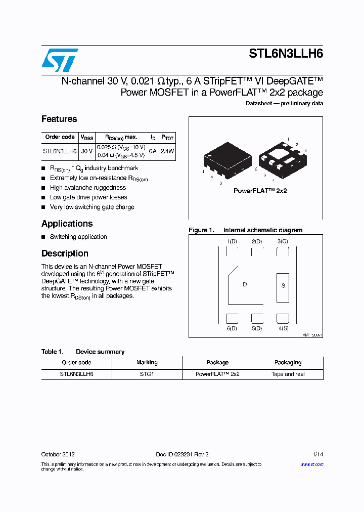 STL6N3LLH6_9105324.PDF Datasheet